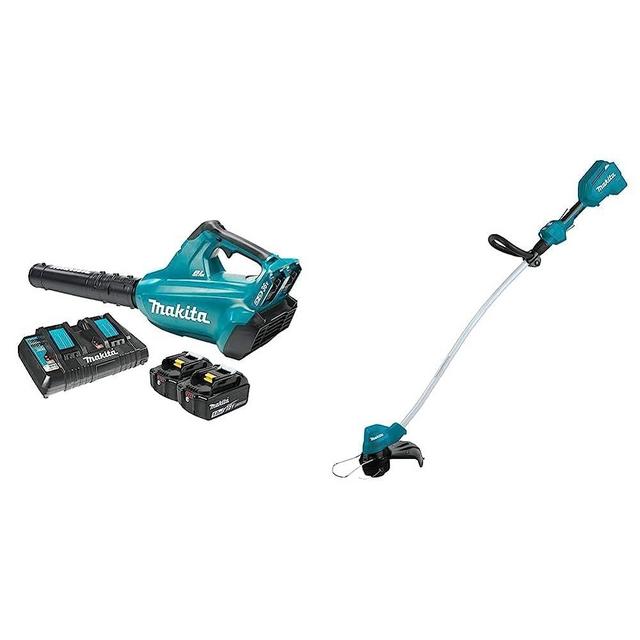 Makita XBU02PT 36V (18V X2) LXT® Brushless Blower Kit (5.0Ah) & XRU13Z 18V LXT® Lithium-Ion Brushless Cordless Curved Shaft String Trimmer, Tool Only