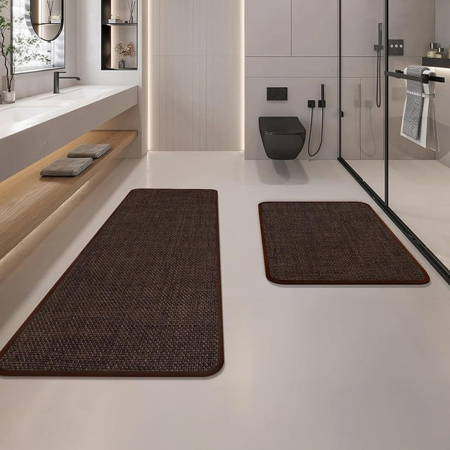 Housego Bathroom Mat Rug 2-Piece Set, Bath Mats Absorbent & Quick-Dry Bath Mat Rubber Backed Non-Slip Floor Mat for Bathroom Kitchen, 17''x24''+17''x47'', Brown, 2PC