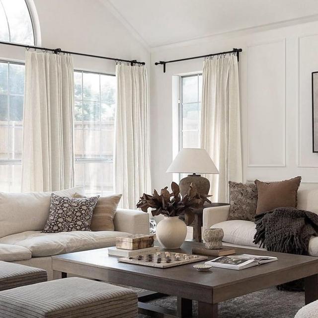 TWOPAGES Ivory Beige Linen Cotton Double Layer Curtain 96 Inches Long Light Filtering Pinch Pleated Drape for Living Room Bedroom Soft Curtain for Traverse Rod, 26Wx96L Inches, 1 Panel