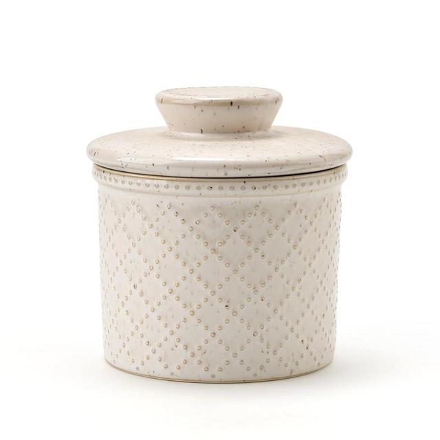 XELA - Ceramic Butter Crock - Butter Dish with Lid for Countertop - Keep Your Butter Perfectly Spreadable 24/7 - Embossed - Speckled White