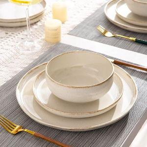 AmorArc Ceramic Dinnerware Sets, Wavy Rim Stoneware Plates and Bowls Sets, Highly Chip and Crack Resistant | Dishwasher & Microwave Dishes set, Service for 6 (18pc)-Speckled Cappuccino