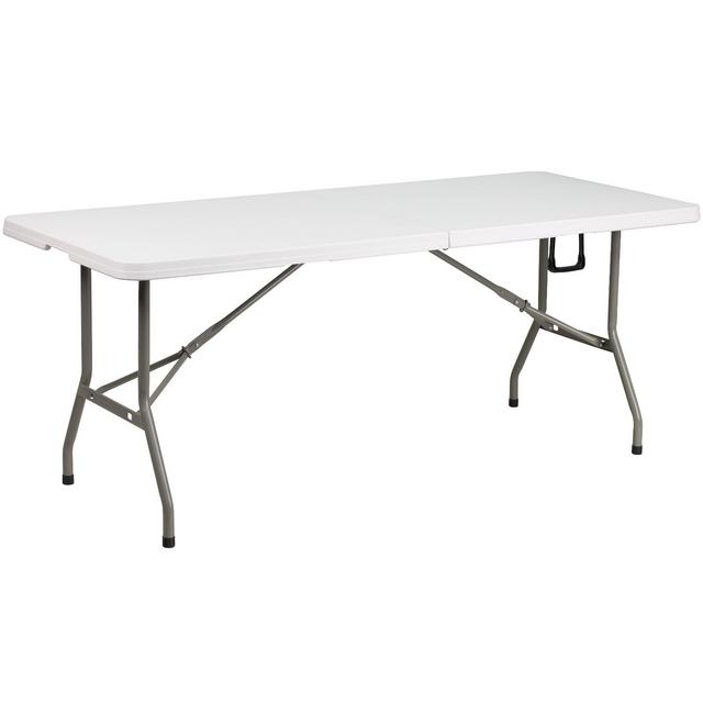 Emma and Oliver 6-Foot Bi-Fold Granite White Plastic Banquet and Event Folding Table with Handle