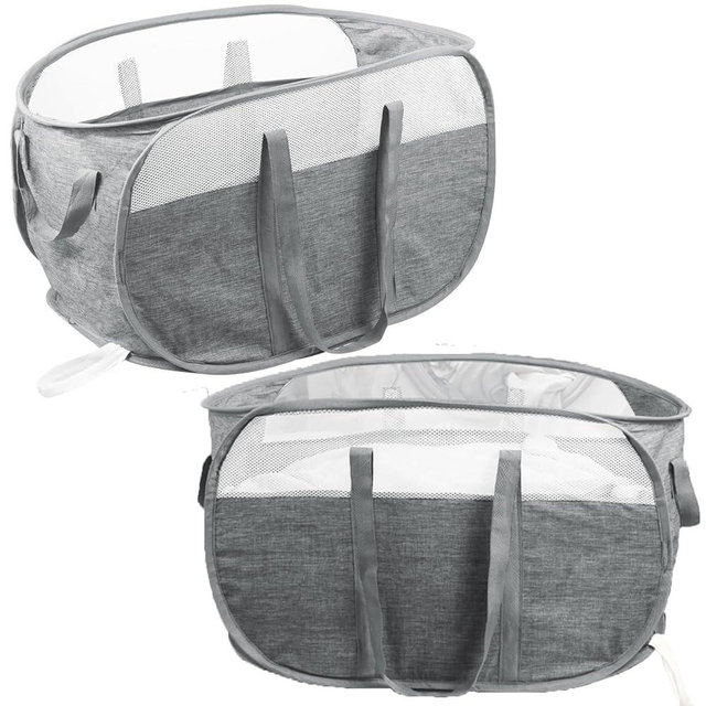 2 Pcs Collapsible Laundry Baskets, Tear Proof Pop Up Hamper With Dual Handles, Durable Foldable Basket, Easy to Carry for Home, Room, Bedroom, Dorm, Travel - Gray
