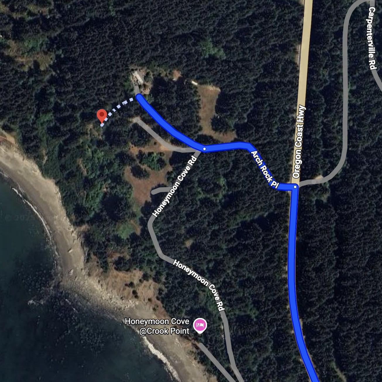 Reception site - Crook Point, Pistol River OR. Follow the GPS into the Arch Rock Main Lawn area.