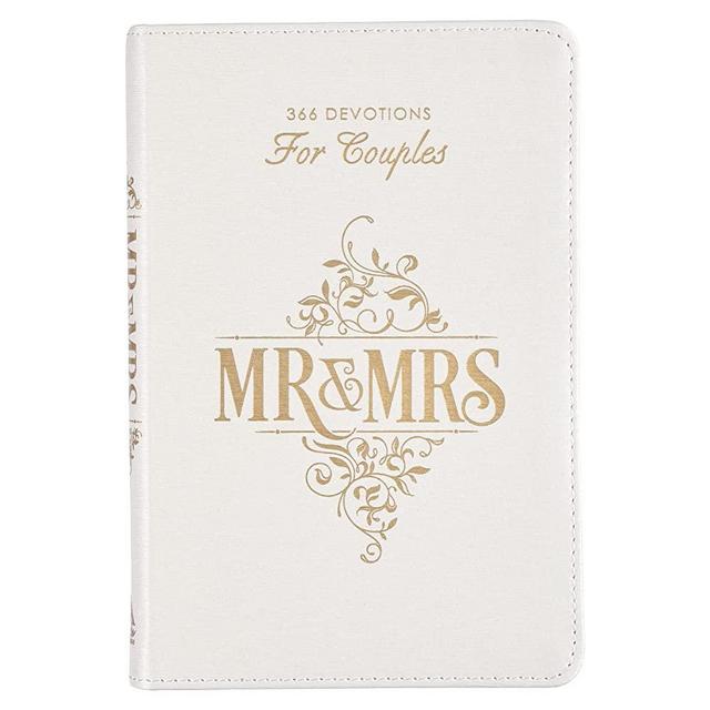 Mr. and Mrs. 366 Devotions for Couples - White Faux Leather Devotional Gift Book for Bride and Groom, Engaged