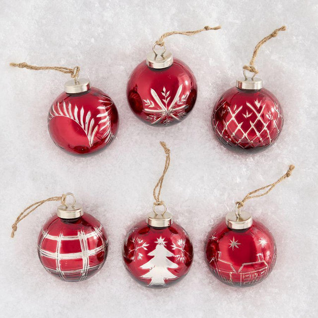 Cut Glass Ornament Box, Set of 6, Red