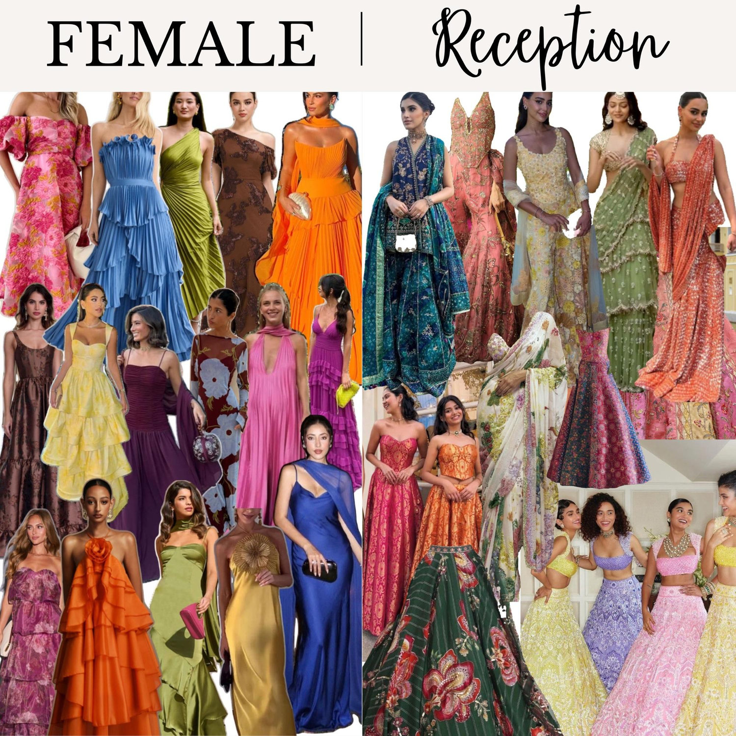 Bright, saturated colors
*Red is reserved for the bride