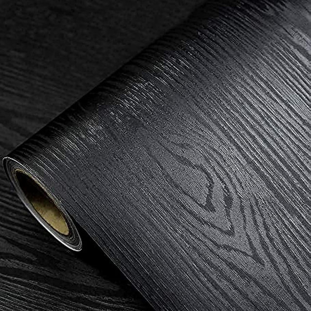 Black Wallpaper - Wood Peel and Stick Wallpaper – Black Wood Self-Adhesive & Removable Wallpaper for Countertop Furniture Kitchen Wall, Realistic Wood Sensation, Easy to Clean, 11.8''×393'' Vinyl