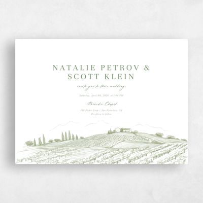 Bright Sage, Green Wedding Invitation - Fico Landscape