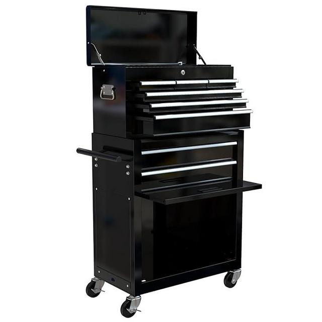 TIOPLY 8-Drawer Tool Storage Cabinet, High Capacity Rolling Tool Chest, Mobile Lockable Toolbox, Tool Organizer for Workshop Garage Mechanics (Black)