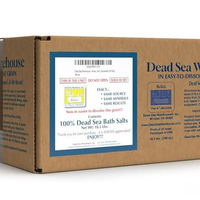 Dead Sea Warehouse – 100% Dead Sea Mineral Bath Salts – Great for Soothing Muscles Aches, Relaxation, Alleviate Skin Issues - Unscented - 18.5lbs (1 Box)
