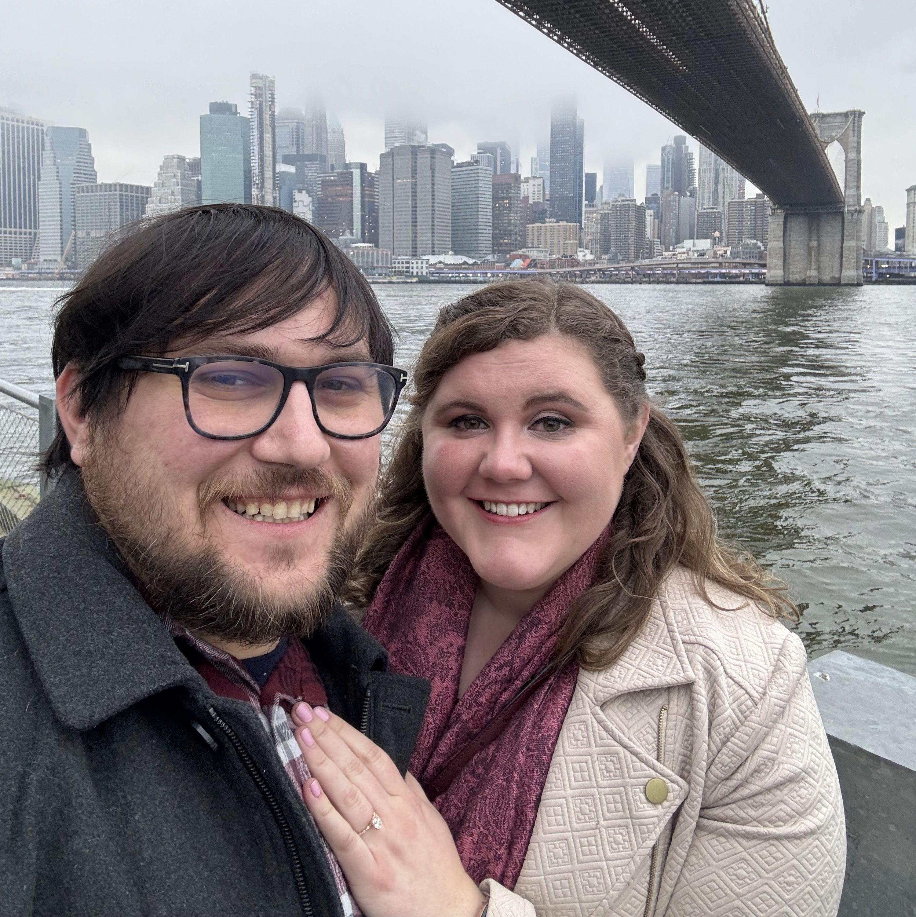 Right after getting engaged at the Brooklyn Bridge