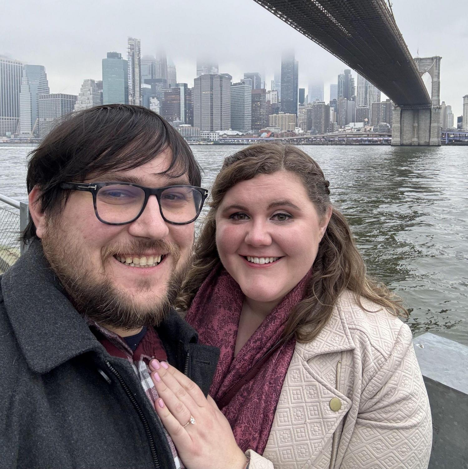 Right after getting engaged at the Brooklyn Bridge