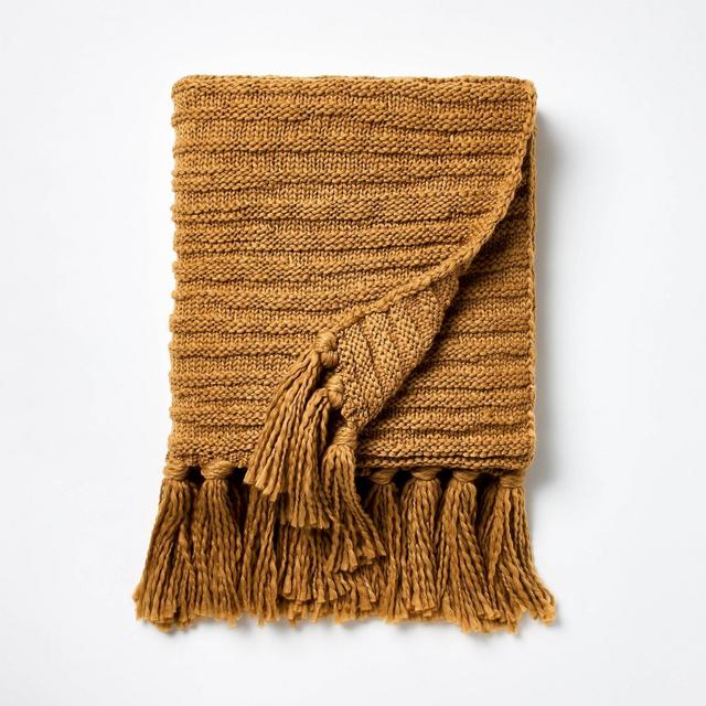 Raised Striped Chunky Knit Throw Blanket Dark Tan - Threshold™ designed with Studio McGee