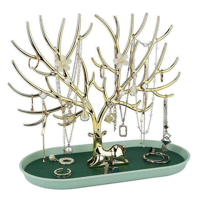MORE&LESS Antlers Jewelry Display Stand,Gold Deer Hanging Organizer for Ring Earrings Necklace Bracelet