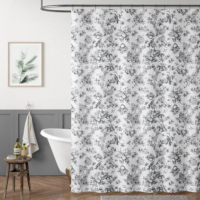 jinchan Vintage Floral Shower Curtain Waterproof Fabric Botancial Flower Plant Shower Curtains for Bathroom Elegant Luxury with 12 Hooks (Eden Black 70x72 Inches
