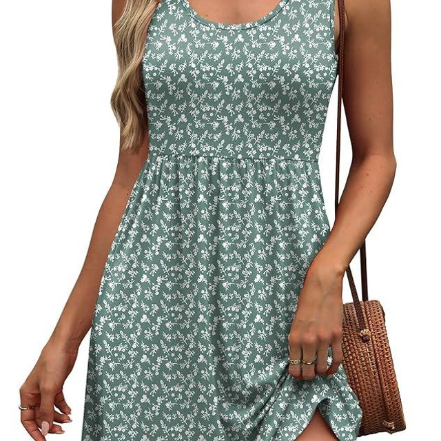 WIHOLL Women's Summer Dress 2026 A-Line Sleeveless Casual Sundress with Pockets Floral/Solid