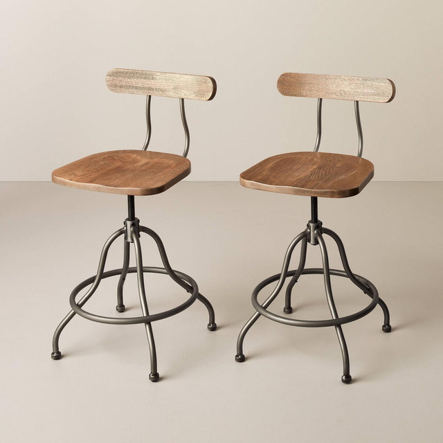 2pk Industrial Wood & Steel Adjustable Counter Stools - Aged Oak/Black - Hearth & Hand™ with Magnolia