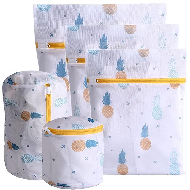 Xducom Mesh Laundry Bags for Delicates, Set of 5 Lingerie Bags for Washing Delicates, Delicates Bag for Washing Machine, Bras, Underwear, Jeans,Blouse, Shoes, Sock, Dress, T-shirt (5 set, pineapple)