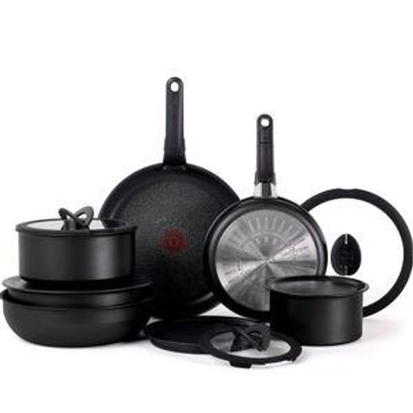 T-fal Ingenio Expertise Non Stick Cookware Set 14 Piece, Induction Oven Broiler Safe 500F, Detachable/Removable Handle, Kitchen, Pots and Pans, RV, Camping, Fry Pans, Saucepans, Dishwasher Safe Black