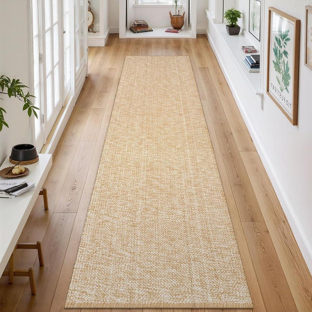 LEEVAN Hallway Runner Rug 12 ft, Cotton Woven Washable Runner Rugs, Tan Braided Low Pile Kitchen Runners Rug, Modern Bathroom Rugs Long Front Door Floor Carpet for Classroom/Bedroom/Doorway