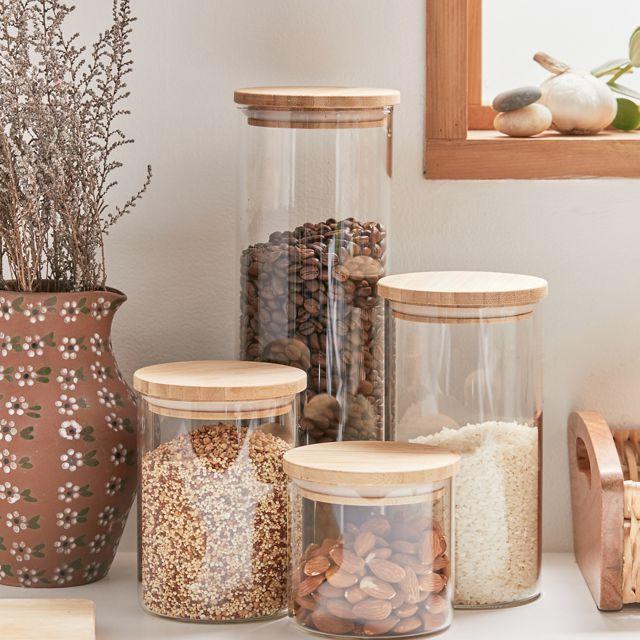 Bamboo And Glass Jar Set
