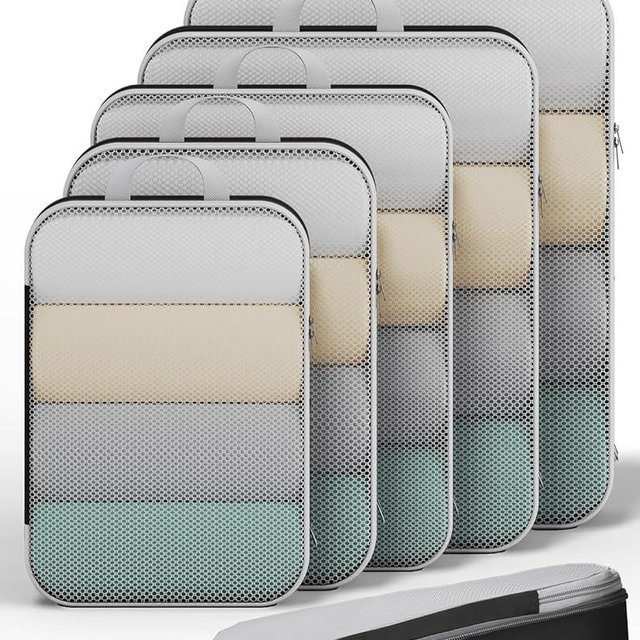 Veken 6/9/11 Set Compression Packing Cubes for Travel Essentials,Compressible Expandable Large Luggage Suitcase Organizer Bags for Clothing,Durable Space Saver Storage Bags(Black)