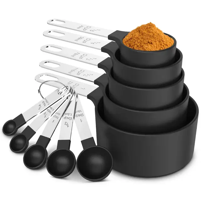 Cheer Collection 10-Piece Measuring Cups & Spoons Set – Stainless Steel Handles, Nesting Design, Dishwasher Safe, BPA-Free