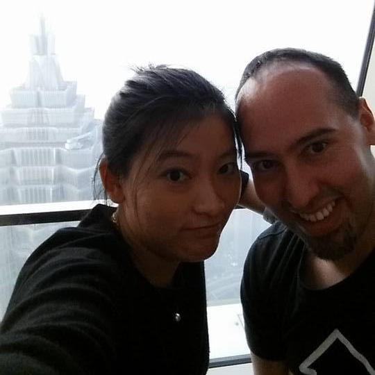 Tone and Diego from the top of Shanghai where FB worked for once on the trip