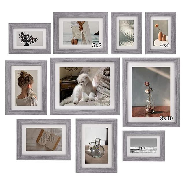 Picture Frames Set Photo Frames: 10 Pack Rustic Wood Family Picture Frame  Collage Wall Decor with Mat Simple Lightweight Matted Gallery Picture Frames  for Wall Tabletop Including 8x10 5x7 4x6 