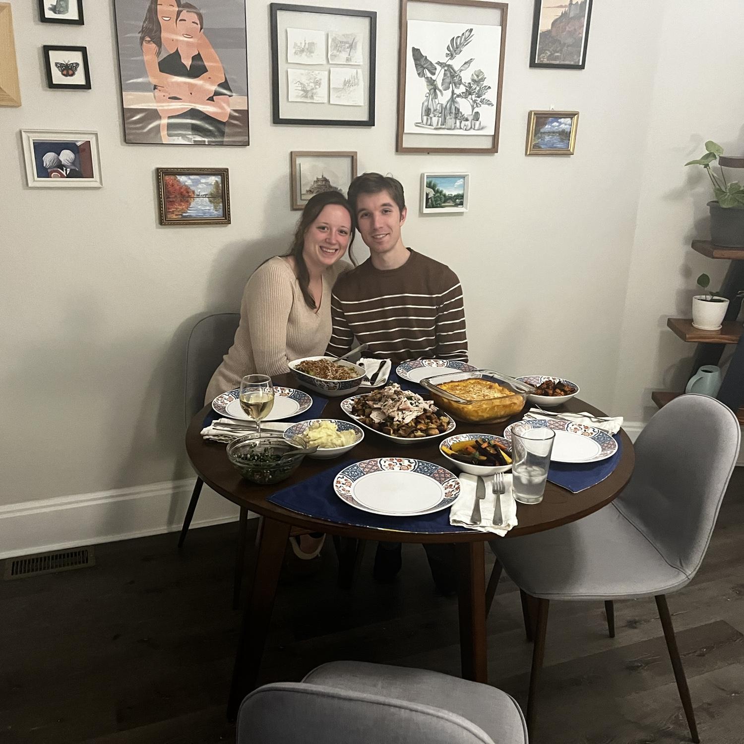 Maddie and Ian hosted their first Thanksgiving dinner in Pittsburgh for Ian's parents in 2023.