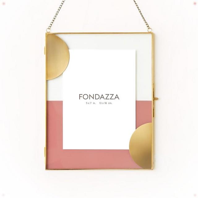 FONDAZZA 5x7 Wall Hanging Picture Frame, Gold Brass Decor, Glass Backing with Color Print, Vertical/Portrait Only, Floating Photo Frame (Tawny Orange)