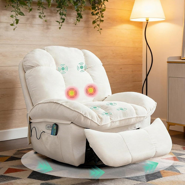 AISALL Power Recliner Chair, Swivel Rocker Recliner with Massage and Heat, Electric Recliner Chairs for Adults with USB/Type-C, Living Room, Bedroom, Nursery, White