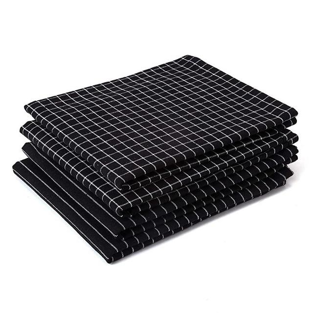 Encasa Homes Anti-Odor Kitchen Dish Towels, 18 x 28 inch (4 Pc Set) Highly Absorbent, Tea Towels for Cleaning & Quick Drying, Eco-Friendly Cotton Butcher Black