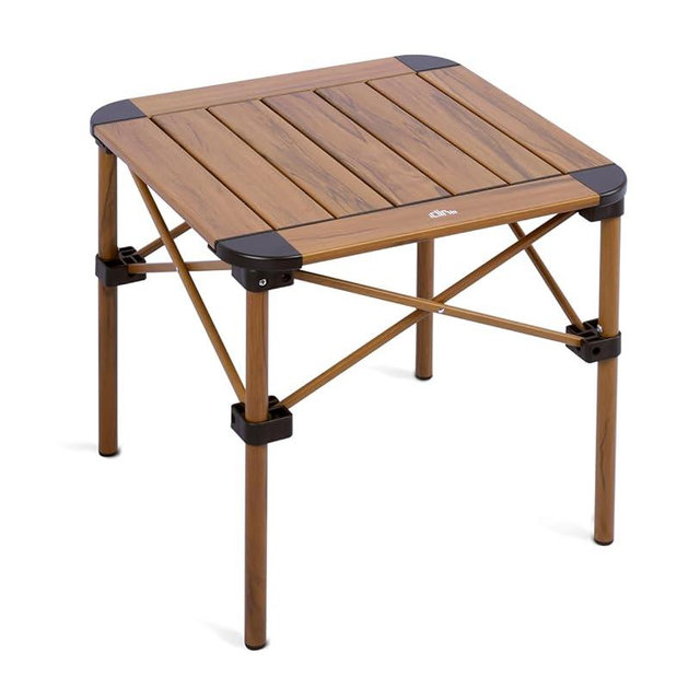 iClimb Lightweight Stable Alu. Folding Square Table Roll Up Top with Carry Bag for Camping Picnic Backyards BBQ Camp Kitchen (Nature, S)