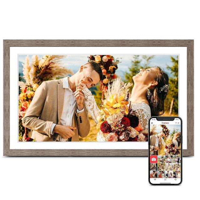 Digital Picture Frame 15.6 Inch, Large WIFI Digital Photo Frame Frameo,Electric Slideshow Frame, 1920 * 1080 IPS FHD Touchscreen, 32GB, Tabletop&Wall-Mounted, Share Video Picture, Wedding Gift, Greige