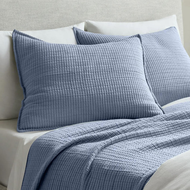 Organic Ribbed Cotton Coverlet Set - Mineral, King/Cal King