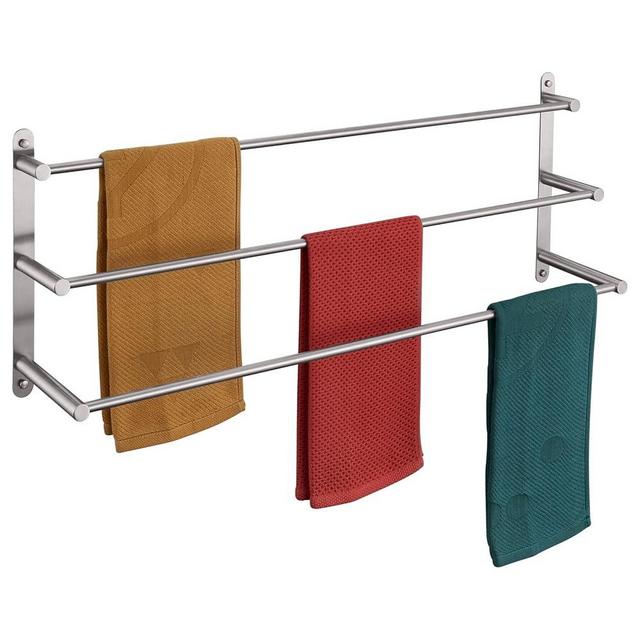 KOKOSIRI Bath Towel Bars 32'' Bathroom 3-Tiers Ladder Towel Rack Wall Mount Towels Shelves Stainless Steel, Brushed Nickel, B5002BR-L32