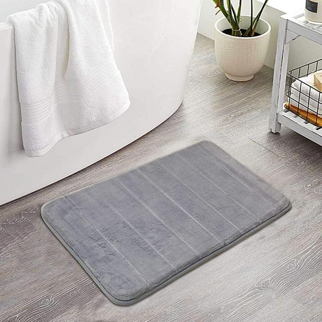 ROSMARUS Memory Foam Bath Rug Non Slip Absorbent Bathroom Rugs with TPR Backing Ultra Soft Bath Room Floor Mat Kitchen Runner Restroom Living Room Carpet,17”x 24”,Ltgrey