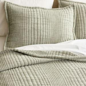Organic Cotton Channel Stitch Coverlet Set in Green