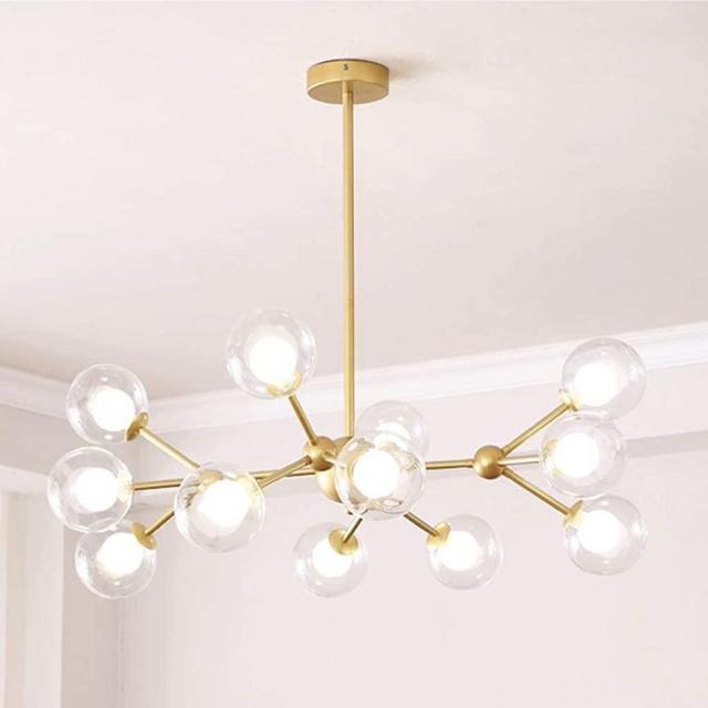Dellemade XD00940 Sputnik Chandelier for Bedroom, Globe Ceiling Light for Living Room, 12 Lights,G9 LED Bulbs Included, Golden