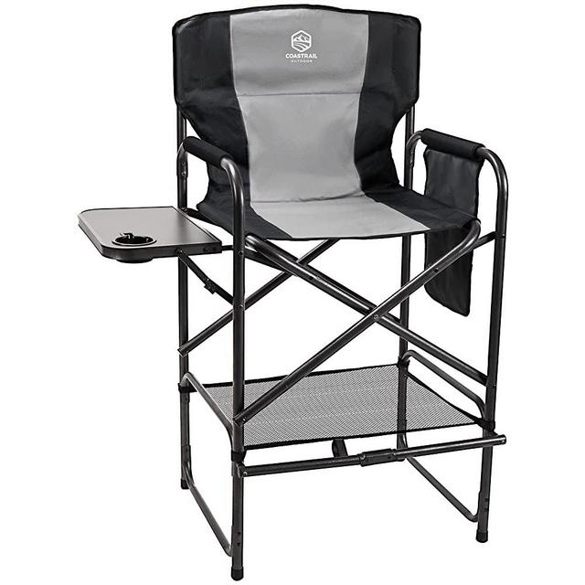 Coastrail Outdoor Tall Directors Chair Foldable 30" Bar Height,Padded Comfort Big Camping Chair with Side Table & Storage Bag Footrest for Camping Artists Patio RV Studio,Supports 400 lb,Black