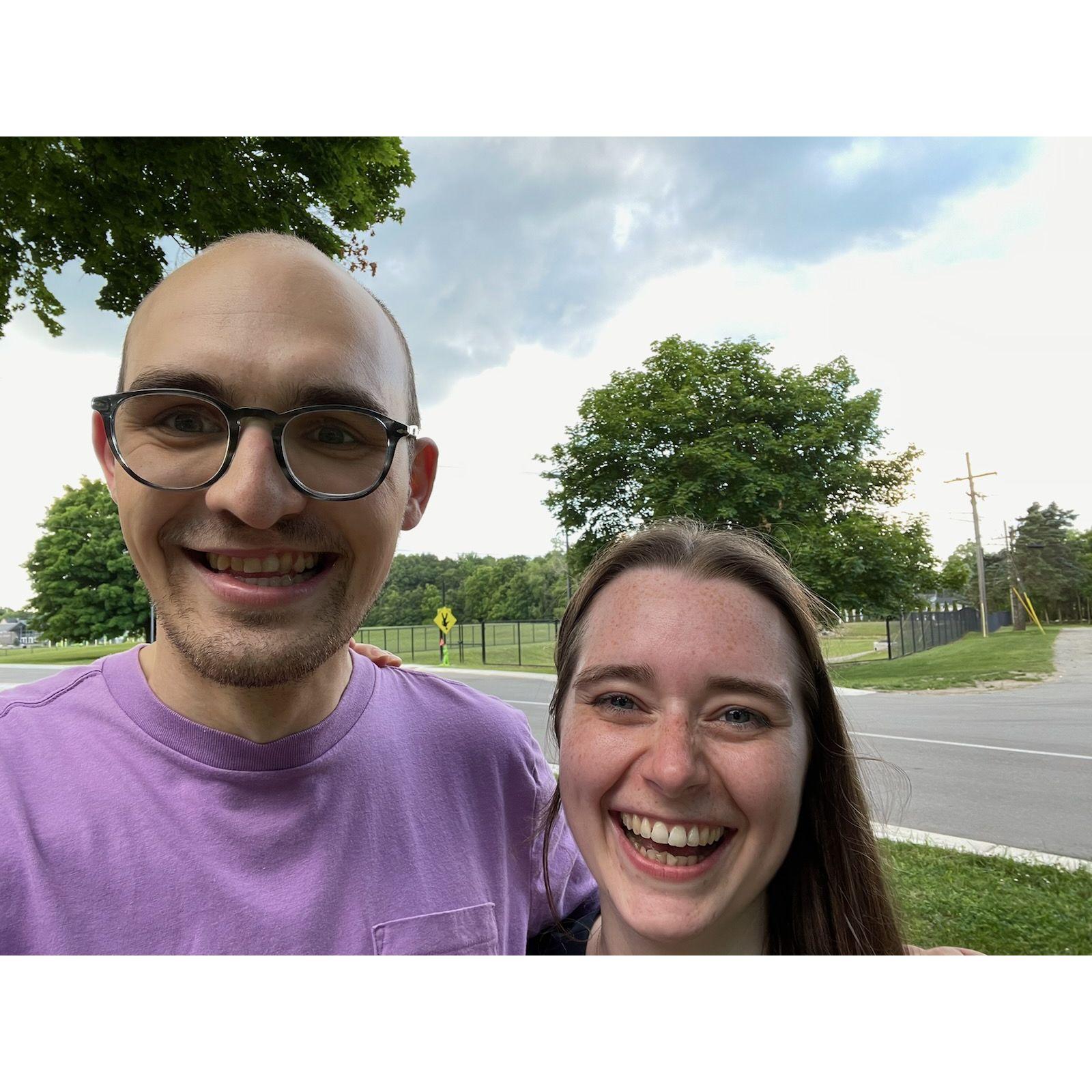 First photo together. Only photo of us with an upside down crosswalk man. ✌️