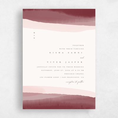 Dark Burgundy, Red Wedding Invitation - Halloway Portrait