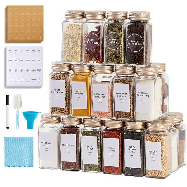 18pcs, Spice Jars With Labels, 4oz Empty Square Spice Bottles With Shaker  Lids, Airtight Metal Caps, Collapsible Funnel, Chalk Pen, Seasoning Containe