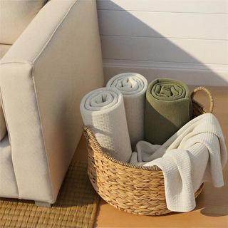 Round Handwoven Water Hyacinth & Seagrass Basket with Handles