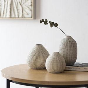Textured Polka Dot Stoneware 3 Piece Vase