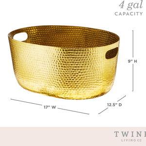 Twine Gold Hammered Tub - Large Drink Beverage Tub Chiller, Wine, Beer & Drink Bucket for Parties in 4 Gallon Capacity, Gold