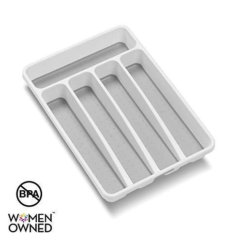 madesmart Classic Mini Silverware Tray - White | CLASSIC COLLECTION | 5-Compartments | Kitchen Organizer |Soft-grip Lining and Non-slip Rubber Feet | BPA-Free