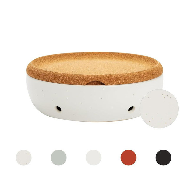 Casa Nico Layers Cork and Ceramic Fruit Bowl - Modern Matte Finish with Airflow Design, Dishwasher-Safe Ceramic, Cork Lid, Perfect for Fridge or Countertop Storage (Speckle)